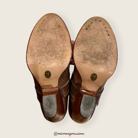 $369 Frye Andrea Mid Tan Brown Vintage Leather Harness Belted Western Ankle Boot - Picture 8 of 10